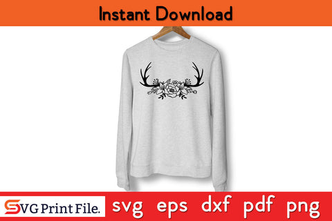 Deer Antler Monogram Poster Hunting SVG PNG Cut Files SVG SVG Print File 