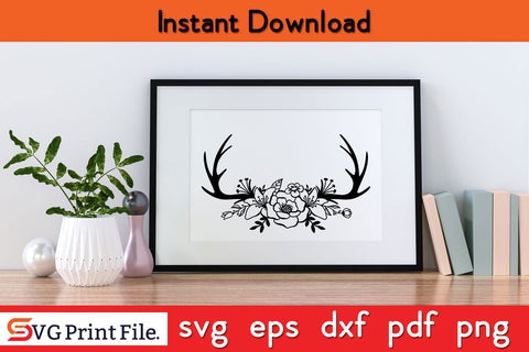 Deer Antler Monogram Poster Hunting SVG PNG Cut Files SVG SVG Print File 
