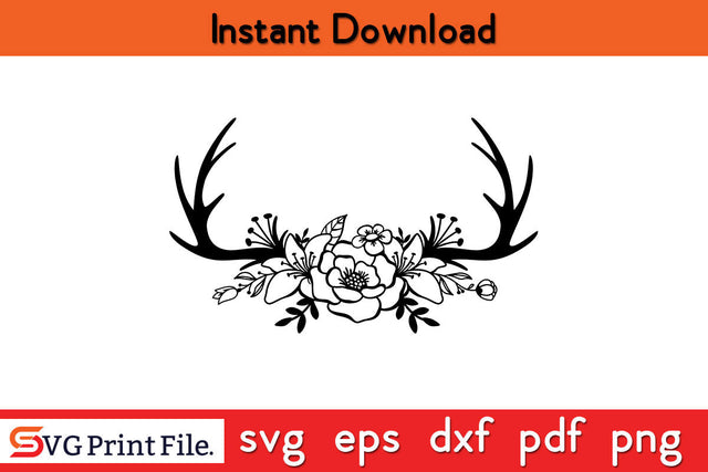 Deer Antler Monogram Poster Hunting SVG PNG Cut Files SVG SVG Print File 