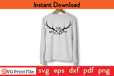 Deer Antlers Flowers Arrow Hunting SVG PNG Cut Files SVG SVG Print File 