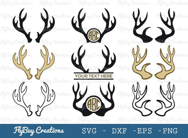 Deer Antlers Svg Cut File| Deer | Antlers Silhouette | Circle Monogram | Split Monogram | SVG ETC Craft 