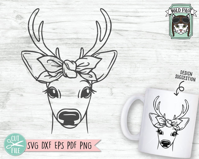 Deer Bandana SVG, Deer SVG File, Deer Cut File, Deer With Bandana SVG, Deer Antlers SVG, Animal Face SVG, Deer With Scarf SVG, Reindeer Head Scarf SVG SVG Wild Pilot 