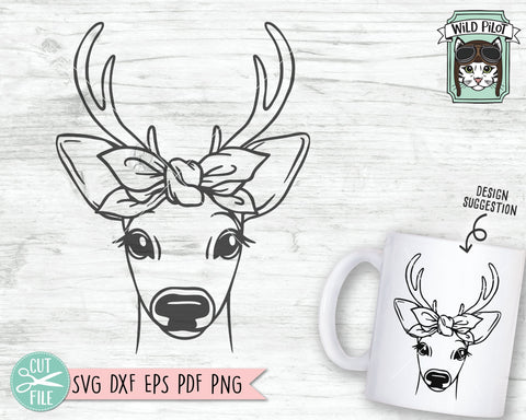 Deer Bandana SVG, Deer SVG File, Deer Cut File, Deer With Bandana SVG, Deer Antlers SVG, Animal Face SVG, Deer With Scarf SVG, Reindeer Head Scarf SVG SVG Wild Pilot 