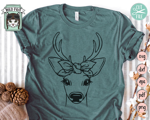 Deer Bandana SVG, Deer SVG File, Deer Cut File, Deer With Bandana SVG, Deer Antlers SVG, Animal Face SVG, Deer With Scarf SVG, Reindeer Head Scarf SVG SVG Wild Pilot 