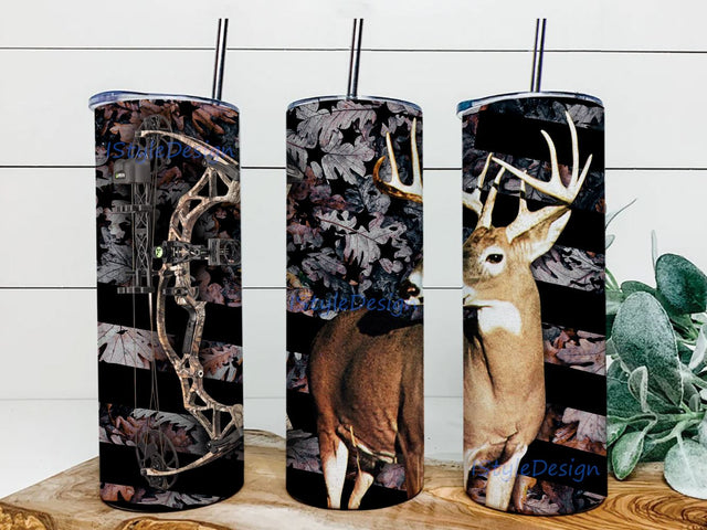 Deer Bow Hunting Tumbler Sublimation Designs, 20oz Skinny Tumbler Template For Sublimation, Deer Hunting PNG Sublimation iStyleDesign 