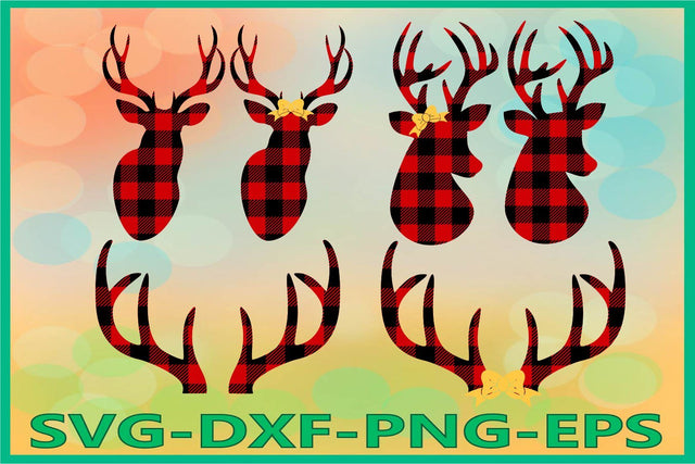 Deer Buffalo Plaid Svg, Deer Antlers SVG AlexSVGStudio 