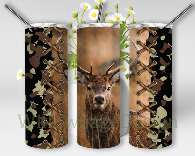 Deer Camo Hunt 20oz Skinny Tumbler, Deer Hunting Tumbler Wrap, Deer Tumbler Png, Hunting Sublimation Design, Hunter Tumbler Template, Instant Download Sublimation WillowSageDesign 