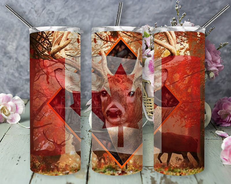 Deer Canada Flag 20oz Skinny Tumbler Sublimation Design, Canada flag Template for Straight Tumbler Wraps Templates - PNG Digital Download Sublimation DesignSVG 