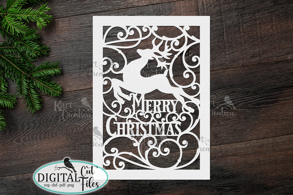 Deer Christmas card svg Cricut Joy Maker Explore Air Laser cut - So Fontsy