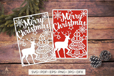 Deer christmas card svg | Merry christmas card template 3D Paper Olga Boat Design 