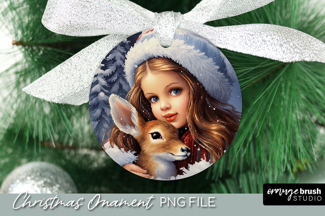 Deer Christmas Ornament, Embroidery Ornament Sublimation OrangeBrushStudio 