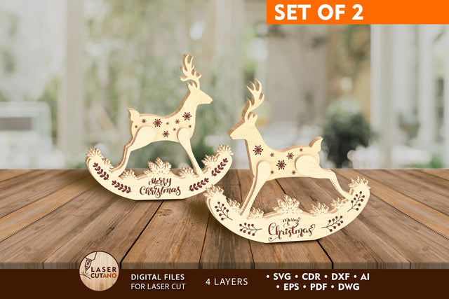 Deer Christmas Set Multilayer Cut File, Home Decor SVG LaserCutano 