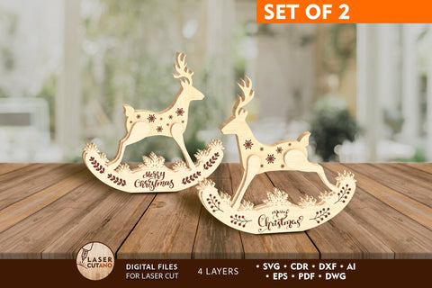 Deer Christmas Set Multilayer Cut File, Home Decor SVG LaserCutano 