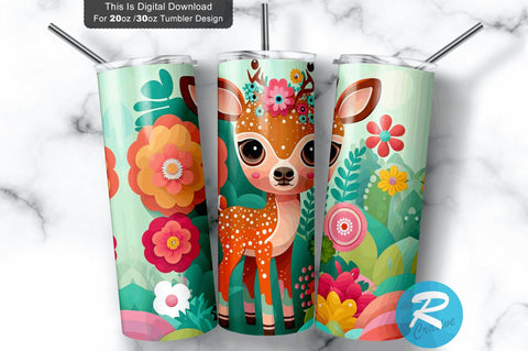 Deer Colorful Kids 20 oz / 30 oz Tumbler PNG Sublimation Regulrcrative 
