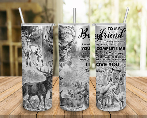 Deer Couple To My Boyfriend Tumbler, Gift For Him Tumbler PNG Sublimation BOO-design 