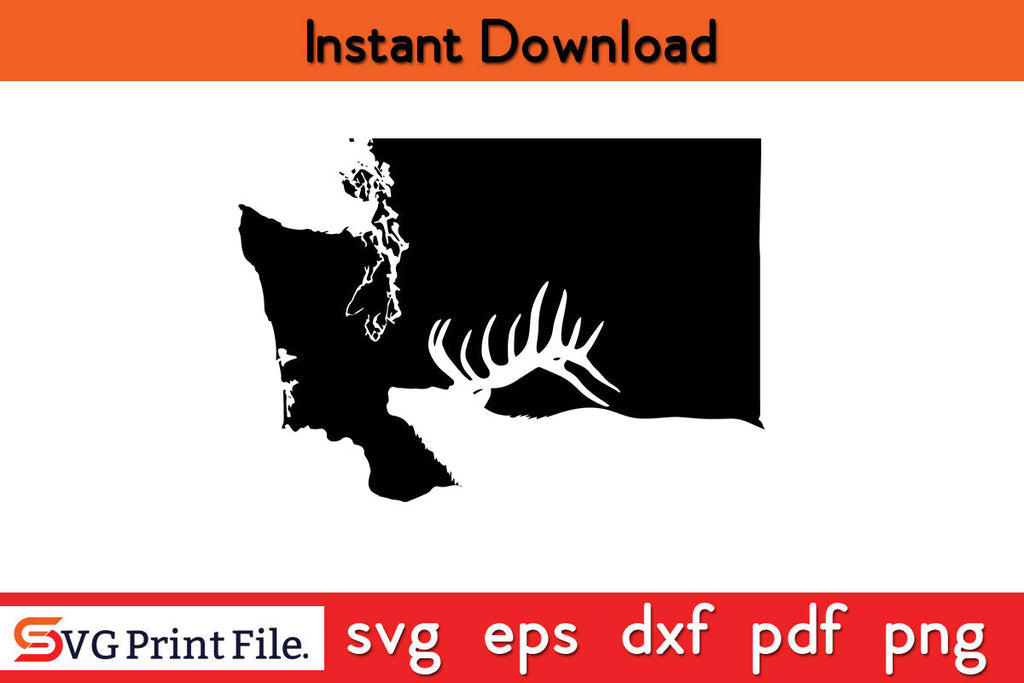 Deer Elk Hunting Map of Washington Hunting SVG PNG Cut Files - So Fontsy