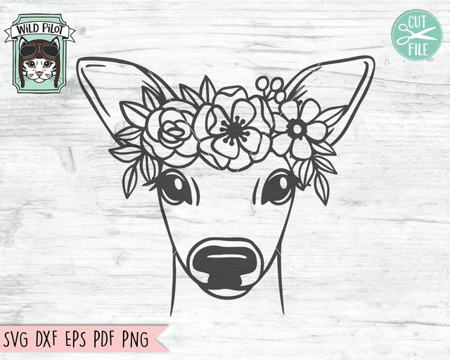 Deer Face SVG, Deer With Flower Crown SVG Cut File, Deer Cut File, Animal Face SVG, Floral Crown SVG, Deer With Flowers on Head SVG, Cute Fawn SVG, Animal Flower SVG SVG Wild Pilot 