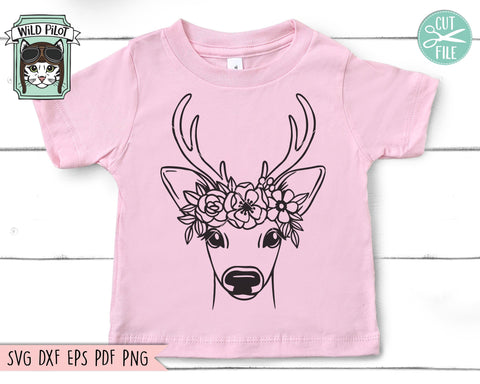 Deer Face SVG, Reindeer SVG, Deer Flower Crown SVG Cut File, Antlers SVG, Floral Crown SVG, Deer With Flowers on Head SVG, Fawn SVG SVG Wild Pilot 