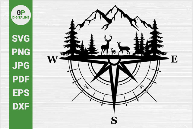 Deer Family SVG, Mama Deer SVG, Papa Deer SVG, Deer Cub SVG, Hunting SVG, Forest SVG, Compass SVG, Mountain SVG, Wildlife SVG, Wilderness SVG SVG GPDigitaline 