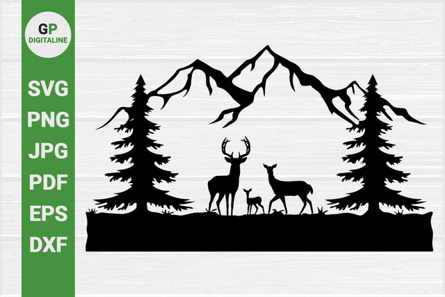 Deer Family SVG, Wild SVG, Papa Deer SVG, Mama Deer SVG, Deer Cub SVG, Baby Deer SVG, Doe and Fawn SVG, Woodland Animals SVG, Woods SVG, Forest SVG, Pine Trees SVG, Mountain SVG, Wildlife SVG, Wilderness SVG, Outdoors SVG, Nature SVG SVG GPDigitaline 