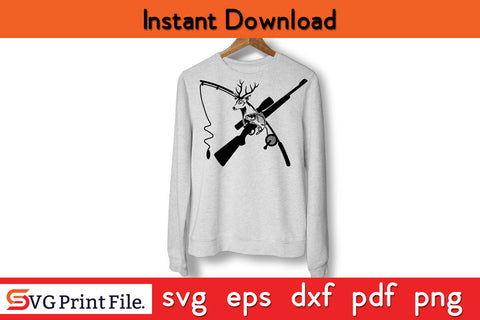 Deer Fish Riffle Hunting Fishing pole SVG PNG CRAFT File SVG SVG Print File 