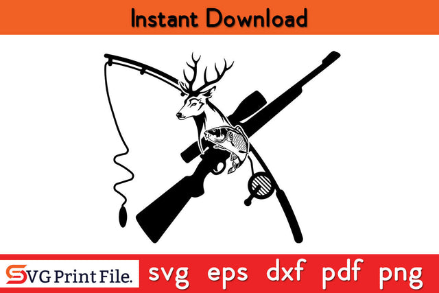 Deer Fish Riffle Hunting Fishing pole SVG PNG CRAFT File SVG SVG Print File 