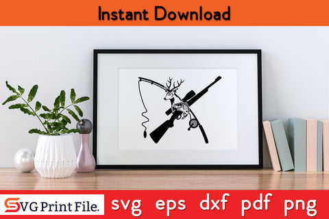 Deer Fish Riffle Hunting Fishing pole SVG PNG CRAFT File SVG SVG Print File 
