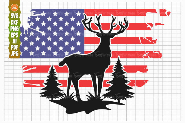 Deer Flag SVG, Distressed American Flag Svg, deer Hunting Svg, Cut File SVG TonisArtStudio 