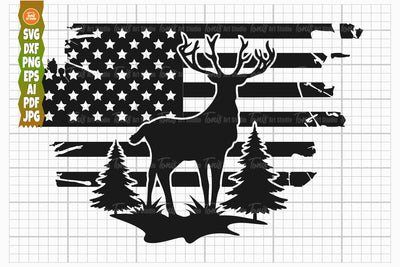 Deer Flag SVG, Distressed American Flag Svg, deer Hunting Svg, Cut File SVG TonisArtStudio 