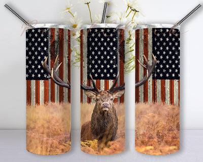 Deer Flag Tumbler Wrap, 20 oz Skinny Tumbler Sublimation Designs, Wood Grain Hunting for Straight-Tapered Tumbler PNG File Sublimation PixelChick 