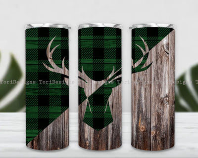 Deer Green Plaid And Wood 20oz Sublimation Tumbler Wrap, PNG Digital Download, Deer Tumbler Wrap Sublimation ToriDesigns 