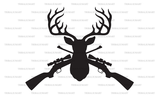 Deer Head And Crossed Hunting Rifles SVG TribaliumArtSF 