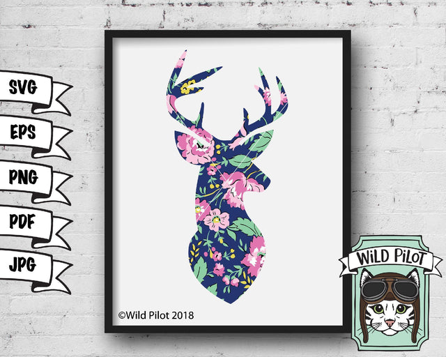 Deer Head Floral SVG Cut File SVG Wild Pilot 