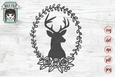Deer Head Floral Wreath SVG Cut File SVG Wild Pilot 