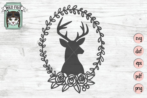 Deer Head Floral Wreath SVG Cut File SVG Wild Pilot 