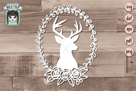 Deer Head Floral Wreath SVG Cut File SVG Wild Pilot 