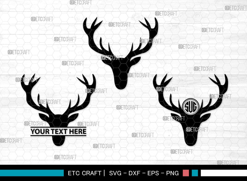 Deer Head Monogram, Deer Head Silhouette, Deer Head SVG, Deer Horns Svg ...