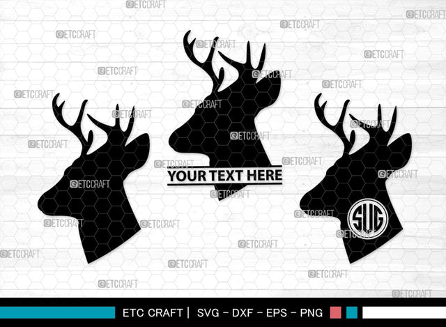 Deer Head Monogram, Deer Head Silhouette, Deer Head SVG, Deer Horns Svg, Deer Antlers Svg, Horns Svg, SB00251 SVG ETC Craft 