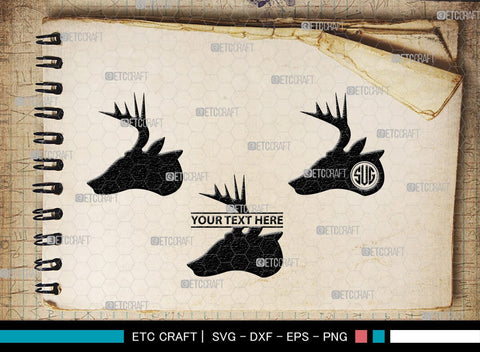 Deer Head Monogram, Deer Head Silhouette, Deer Head SVG, Deer Horns Svg, Deer Antlers Svg, Horns Svg, SB00251 SVG ETC Craft 