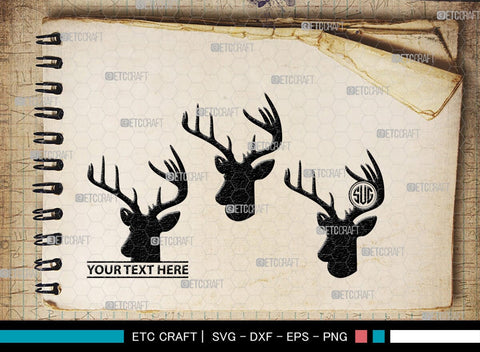 Deer Head Monogram, Deer Head Silhouette, Deer Head SVG, Deer Horns Svg, Deer Antlers Svg, Horns Svg, SB00251 SVG ETC Craft 