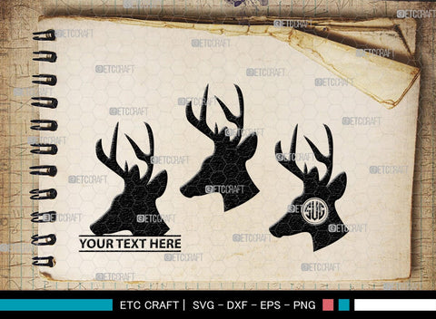 Deer Head Monogram, Deer Head Silhouette, Deer Head SVG, Deer Horns Svg, Deer Antlers Svg, Horns Svg, SB00251 SVG ETC Craft 