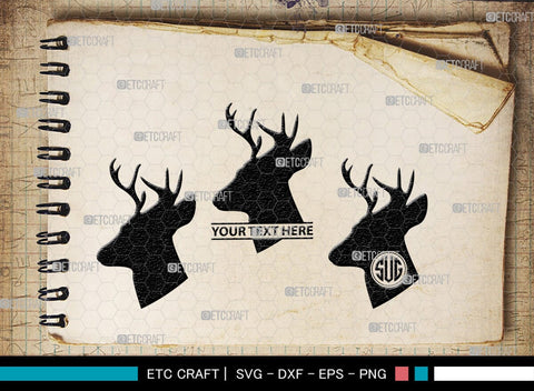 Deer Head Monogram, Deer Head Silhouette, Deer Head SVG, Deer Horns Svg, Deer Antlers Svg, Horns Svg, SB00251 SVG ETC Craft 