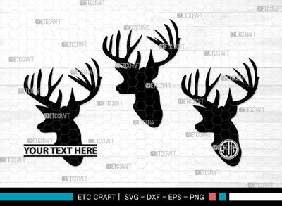 Deer Head Monogram, Deer Head Silhouette, Deer Head SVG, Deer Horns Svg, Deer Antlers Svg, Horns Svg, SB00251 SVG ETC Craft 
