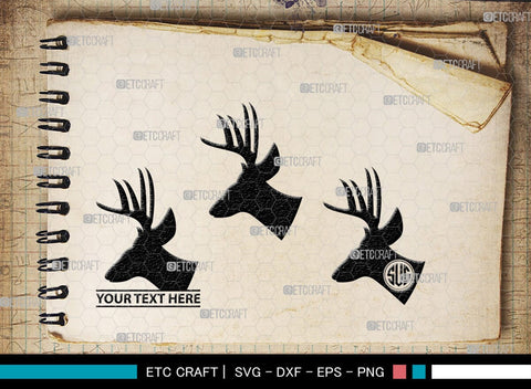 Deer Head Monogram, Deer Head Silhouette, Deer Head SVG, Deer Horns Svg, Deer Antlers Svg, Horns Svg, SB00251 SVG ETC Craft 
