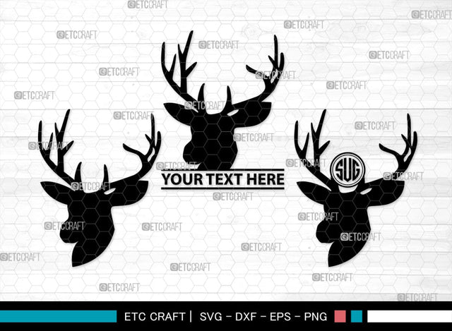 Deer Head Monogram, Deer Head Silhouette, Deer Head SVG, Deer Horns Svg, Deer Antlers Svg, Horns Svg, SB00251 SVG ETC Craft 
