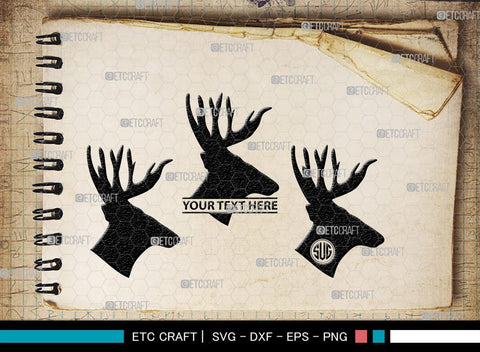 Deer Head Monogram, Deer Head Silhouette, Deer Head SVG, Deer Horns Svg, Deer Antlers Svg, Horns Svg, SB00251 SVG ETC Craft 
