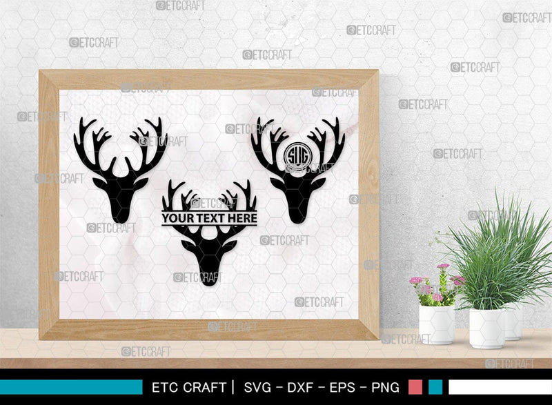 Deer Head Monogram, Deer Head Silhouette, Deer Head SVG, Deer Horns Svg ...