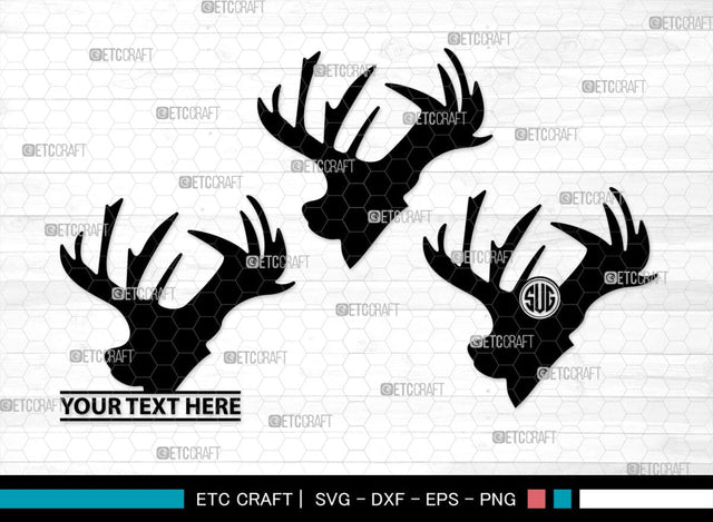 Deer Head Monogram, Deer Head Silhouette, Deer Head SVG, Deer Horns Svg, Deer Antlers Svg, Horns Svg, SB00251 SVG ETC Craft 
