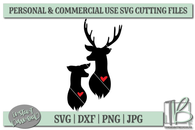 Deer Head SVG, Buck and Doe With Hearts SVG File, Valentine's SVG File SVG TB Designs 