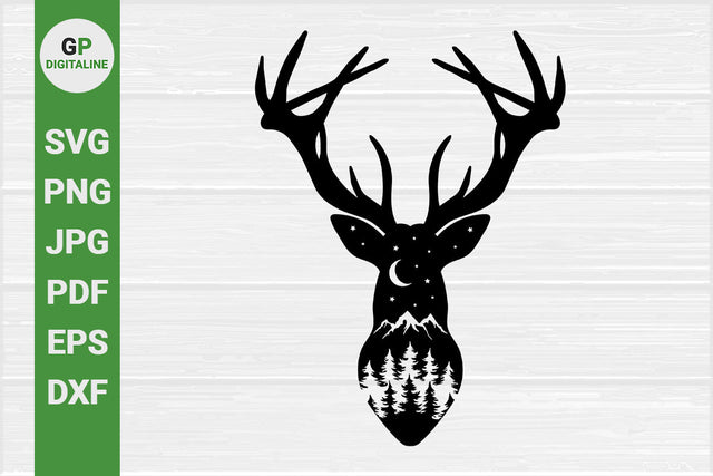 Deer Head SVG, Horned Elk and Wilderness SVG SVG GPDigitaline 
